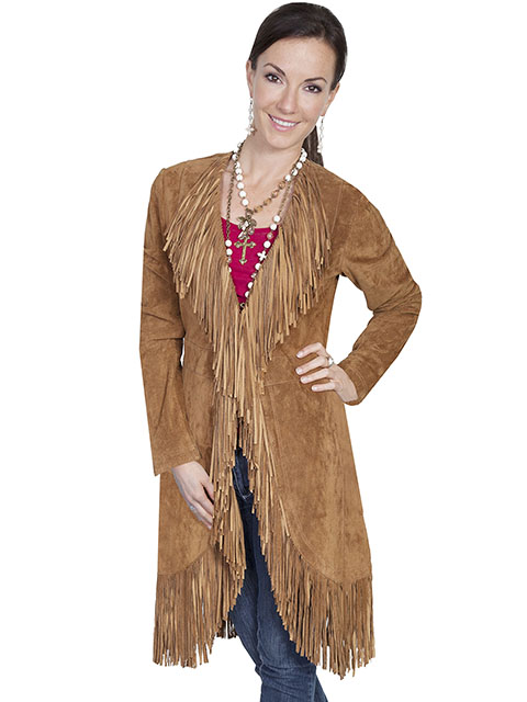 (image for) Ladies Suede Fringe Maxi Long Coat